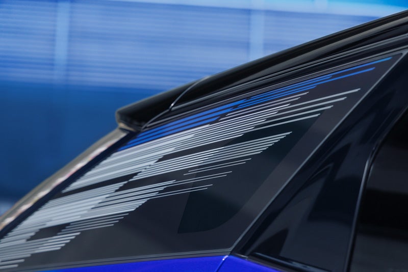 Close-up of the Modern Pattern on the 2026 OPTIQ-V Rear Quarter Glass | Cadillac of Norwood in Norwood MA